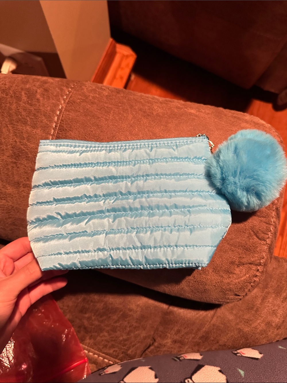 Skinfix Light Blue Quilted Pom-Pom Accessory Pouch